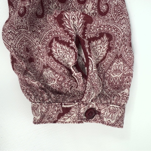 Lucky Brand Burgundy & White Peasant Top Split Neck Blouse L/S Lightweight  M - Picture 15 of 16